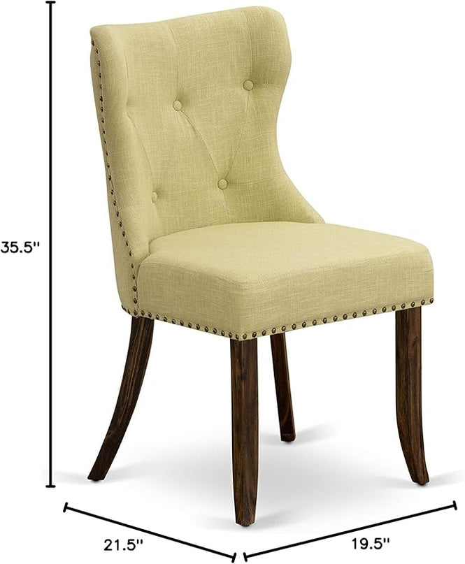 East West Furniture SIP7T37 Sion Modern Parson Dining Button Tufted Nailhead Trim Limelight Linen Fabric Upholstered Chairs, Set of 2, Jacobean - LeafyLoom