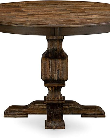 East West Furniture F3EL7-718 Ferris 7 Piece Kitchen Set Consist of a Round Table with Pedestal and 6 Brown Linen Fabric Parsons Dining Chairs, 48x48 Inch - LeafyLoom