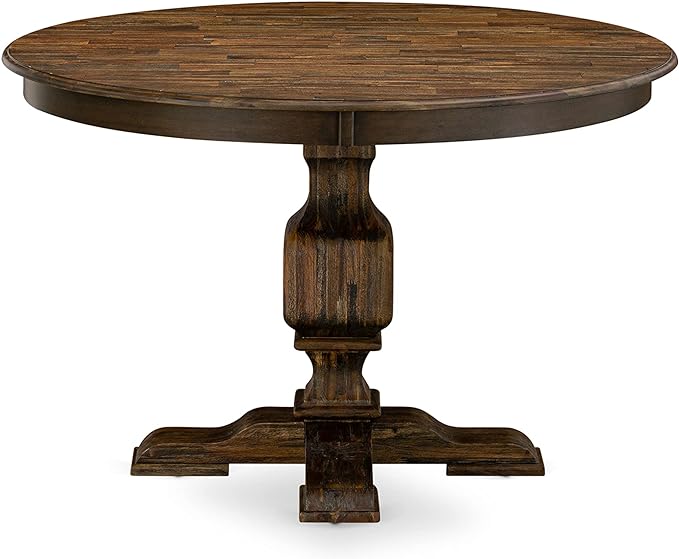 East West Furniture F3EL7-718 Ferris 7 Piece Kitchen Set Consist of a Round Table with Pedestal and 6 Brown Linen Fabric Parsons Dining Chairs, 48x48 Inch - LeafyLoom