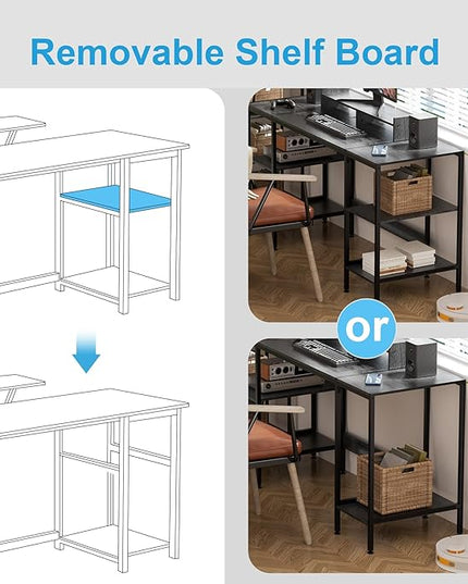 Computer Desk - 55 Inch Home Office Desk with Storage, Gaming Desk with Monitor Stand, Modern Simple Study Table, Adjustable Storage Space, Black… - LeafyLoom