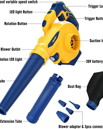 Mellif Leaf Blower for Dewalt 20V MAX Battery(No Battery), Rotatable Brushless Blower/Cordless Vacuum Cleaner/Air Pump for Inflatables, 6 Variable Speed, 180° Adjustable Blower Tube, for Lawn/Yard - LeafyLoom