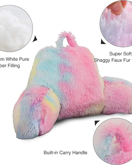 Aimuan Reading Pillow Bed Rest Pillow with Arms Rabbit Fur Cushion for Adults Teens Incline Rest Sitting up & Sleeping Snoring Pillow with Pregnancy Lumbar Back Support (Standard, Light-pink) - LeafyLoom