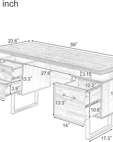 NicBex Laik-DW-00005-DX Desks, 59" W x 23.6" D x 30" H, Brown - LeafyLoom