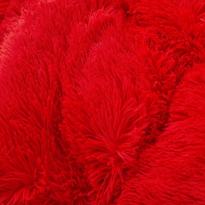 Fluffy Red comforters Cover twin size - Ultra Soft Plush red bedding Sets 2 Pieces (1 faux fur comforter Cover + 1 fuzzy pillow case) girls shaggy red twin bed set (Red, Twin) - LeafyLoom