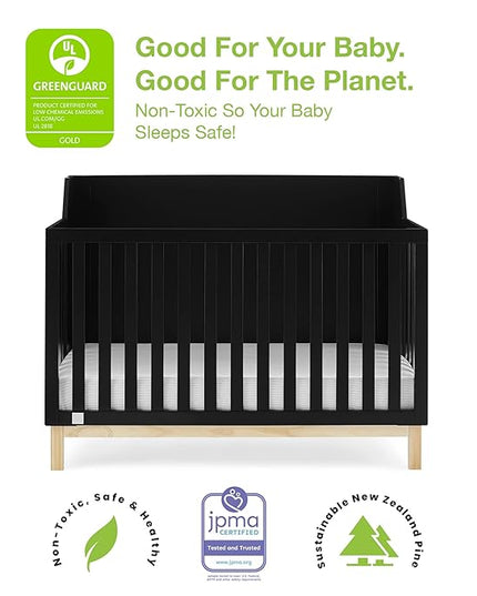 babyGap by Delta Children Oxford 6-in-1 Convertible Crib TrueSleep 2-Stage Deluxe Crib and Toddler Mattress (Bundle), Ebony/Natural - LeafyLoom