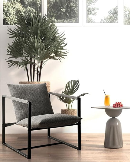 Wimarsbon Modern Accent Chair, Mid Century Sitting Chair with Sponge Cushion, Comfy and Sturdy Lounge Chair with Metal Leg for Bedroom, Living Room, Office,Easy Assembly (Linen-Grey) - LeafyLoom