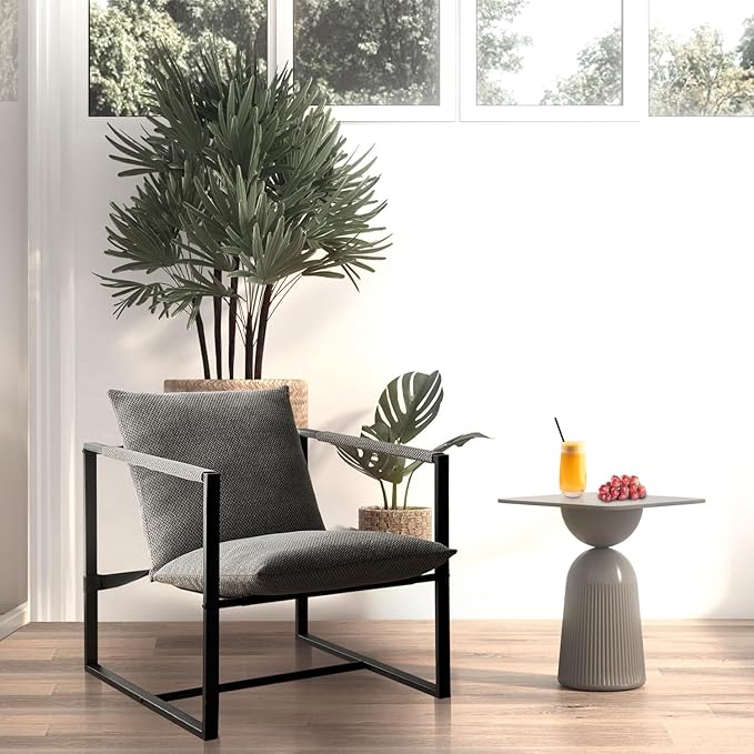 Wimarsbon Modern Accent Chair, Mid Century Sitting Chair with Sponge Cushion, Comfy and Sturdy Lounge Chair with Metal Leg for Bedroom, Living Room, Office,Easy Assembly (Linen-Grey) - LeafyLoom
