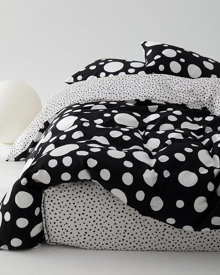 White Polka Dots Comforter Twin Black White Dots Print Reversible Gingham Twin Bedding Comforter Set Boys Girls Black White Bed Sets Soft 3Pcs Twin Comforter Sets - LeafyLoom