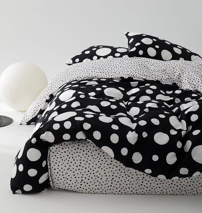 White Polka Dots Comforter Twin Black White Dots Print Reversible Gingham Twin Bedding Comforter Set Boys Girls Black White Bed Sets Soft 3Pcs Twin Comforter Sets - LeafyLoom
