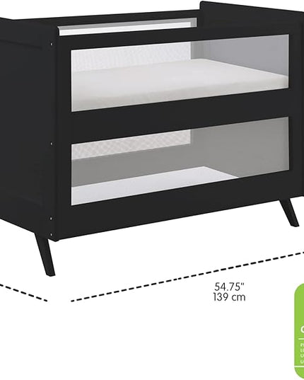 BreathableBaby Breathable Mesh 3-in-1 Convertible Crib (Toddler Bed Kit Sold Separately) — Black — Two Adjustable Mattress Heights — Greenguard Gold Certified - LeafyLoom