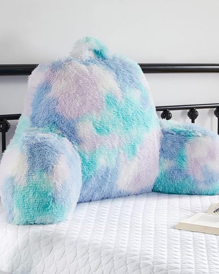 Cozy Fur Backrest Pillow with Arms, 30x17x17 Inch, Premium Filling, Great Back Support Reading Pillow for Kids, Teens & Students, Well Made Bed Pillows for Sitting Up in Bed, Nice Gift - LeafyLoom