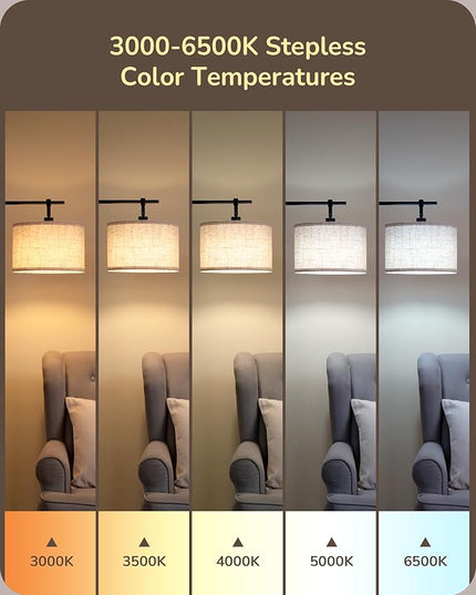 EDISHINE Dimmable Floor Lamp, 5 Color Temperature, Modern Standing Lamp with Remote Control & Beige Shade, E26 Socket, Arc Floor Lamp for Bedroom, Living Room, Office, LED Bulb Included - LeafyLoom