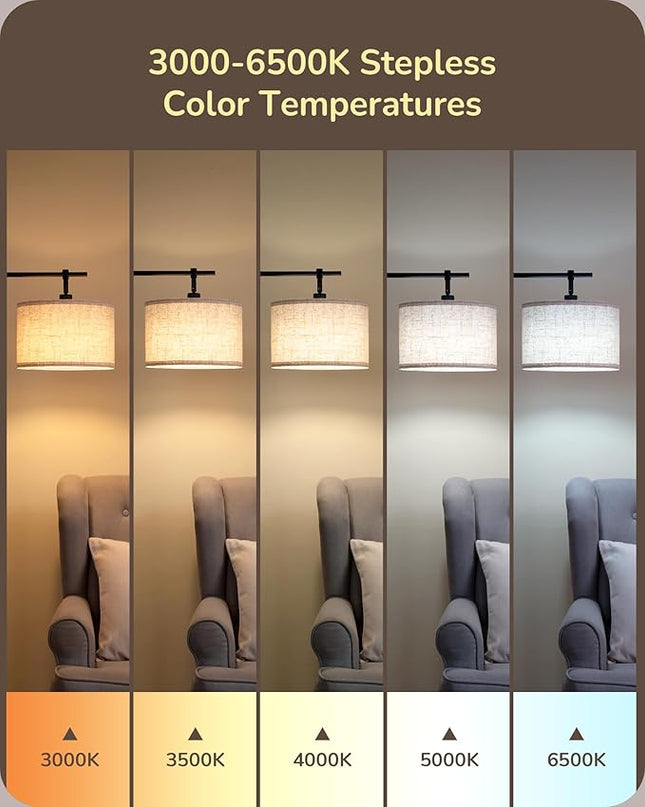EDISHINE Dimmable Floor Lamp, 5 Color Temperature, Modern Standing Lamp with Remote Control & Beige Shade, E26 Socket, Arc Floor Lamp for Bedroom, Living Room, Office, LED Bulb Included - LeafyLoom