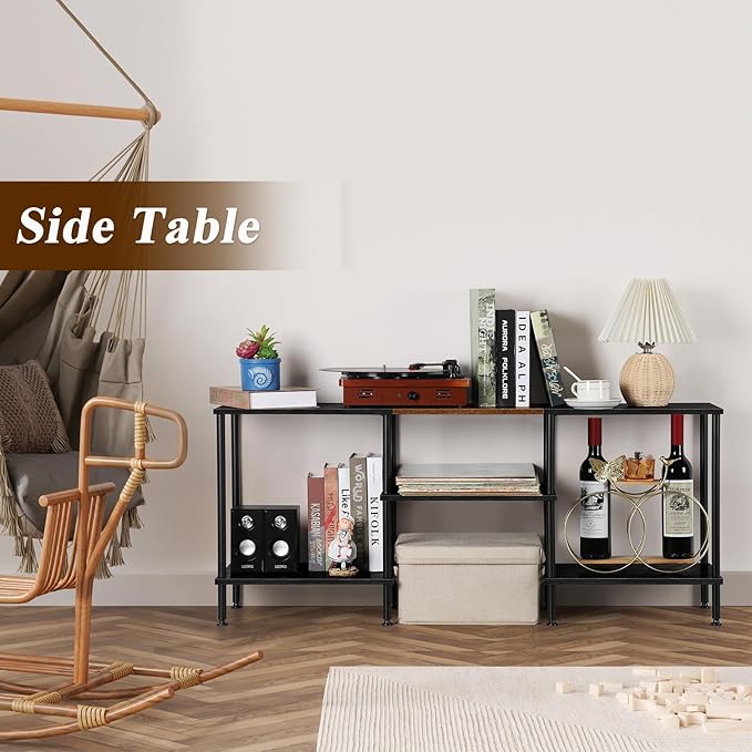 TV Stands for Living Room 50 inch TV Stand with Power Outlet Entertainment Center with Storage 3 Tier TV Console Table for 50 43 40 32 inch TV, Black - LeafyLoom