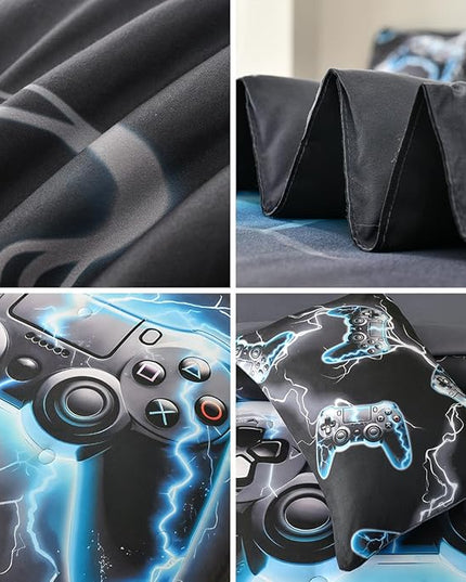Game Console Full Comforter Set with Sheets, Microfiber 6 Pcs Bed in A Bag Full Size Gamer Bedding Set for Boys Kids Teens - LeafyLoom