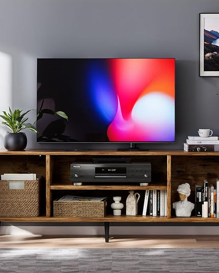 YESHOMY Modern Retro TV Stand for Television up to 65", Entertainment Center with Two Storage Cabinet and Shelf, Media Console for Living Room, Bedroom, Enterway, Office, 58 Inch, Retro Brown - LeafyLoom