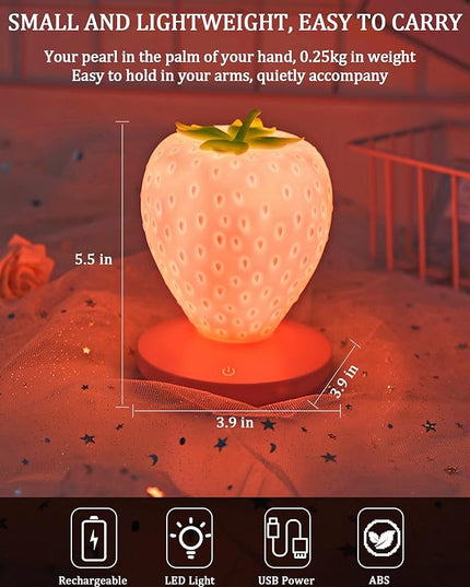 Strawberry Night Light,Cute Silicone Strawberry Lights Kawaii Room Decor,USB Rechargeable Bedside Lamp 3 Gear Touch Lighting,Cute Strawberry Gifts for Baby,Children, Toddlers,Teen Girls - LeafyLoom