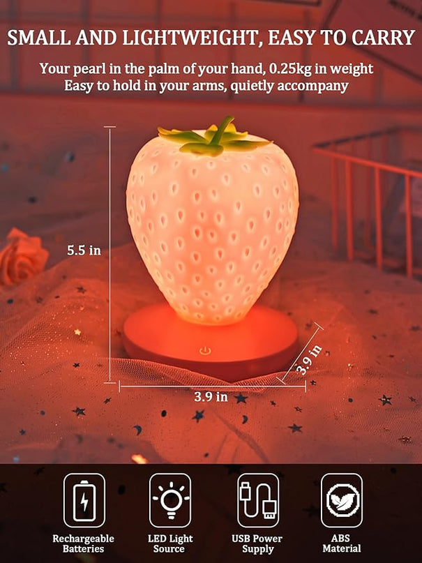 Strawberry Night Light,Cute Silicone Strawberry Lights Kawaii Room Decor,USB Rechargeable Bedside Lamp 3 Gear Touch Lighting,Cute Strawberry Gifts for Baby,Children, Toddlers,Teen Girls - LeafyLoom