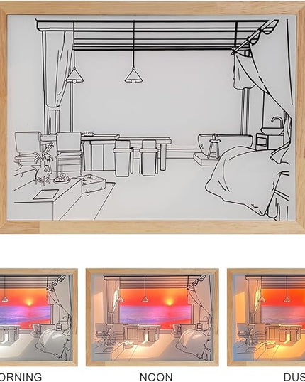 Decorative Lamp on Desk, Warm Seaside Design Desktop Illustration Light, USB Low Power Desk Lamp with Morning/Afternoon/Sunset 3 Modes - LeafyLoom