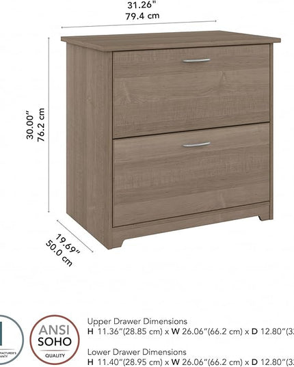 Bush WC31280 Cabot 2-Drawer Lateral File Cabinet, Letter/Legal, Ash Gray, 31-Inch - LeafyLoom