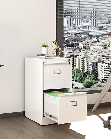 2 Drawer File Cabinet,Metal Vertical File Cabinets with Lock for Home Office,Heavy Duty Office Steel Filing Cabinet for Hanging Letters/Legal/A4, Assembly Required (White) - LeafyLoom