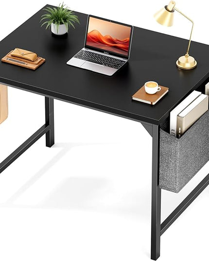 STATESVILLE 32 inch Small Computer Desk Writing Study Work Office Table Modern Simple with Storage Bag and Hook for Home Bedroom, Black - LeafyLoom