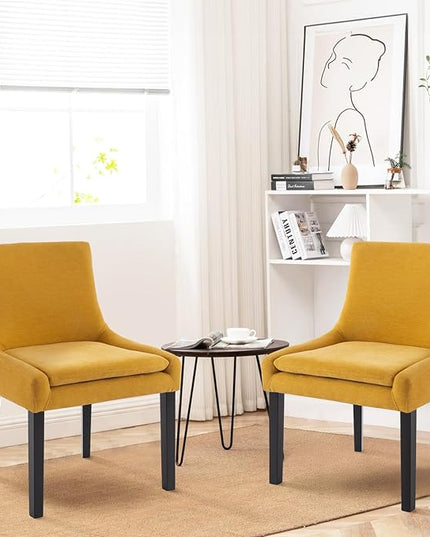 COLAMY Modern Dining Chairs Set of 4, Upholstered Corduroy Accent Side Leisure Chairs with Mid Back and Wood Legs for Living Room/Dining Room-Yellow - LeafyLoom