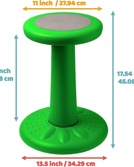 Studico ActiveChairs Kids Wobble Stool, Flexible Elementary Classroom Seating, Improves Focus, Posture and Helps ADHD/ADD, Sensory Chair, Active Fidget Chairs, Pre-Teen 17.75" Chair, Ages 7-12, Green - LeafyLoom