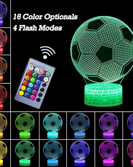 Soccer Night Light, 3D Illusion Lamp for Kids, Touch & Remote Control Multiple Colour & Flashing Modes and Brightness Adjusted Room Decor Christmas Birthday Gifts for Boys Sport Lovers Children Teen - LeafyLoom