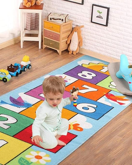 Hop and Count Hopscotch Rug, Kids Floor Play Area Rug Game Carpet Crawl Jump Mat, Children Numbers Learning Non-Slip Rug, Great for Ages 3 to 7 Boys Girls, Home Decor, 26''x55'' - LeafyLoom