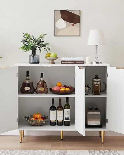 Storage Cabinet, Modern Accent Buffet Cabinet, FreeStanding Sideboard and Buffet Storage Adjustable Shelves with 3 Doors for Bedroom, Living Room, Kitchen or Hallway,White - LeafyLoom