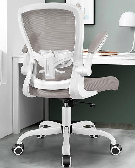 MINLOVE Office Chair Ergonomic Desk Chair with Adjustable Lumbar Support and Height, 90° Flip-up Armrests, Ergo Desk Chairs with Wheels, 360° Swivel Mesh Chair, Home Work Use (Gray) - LeafyLoom