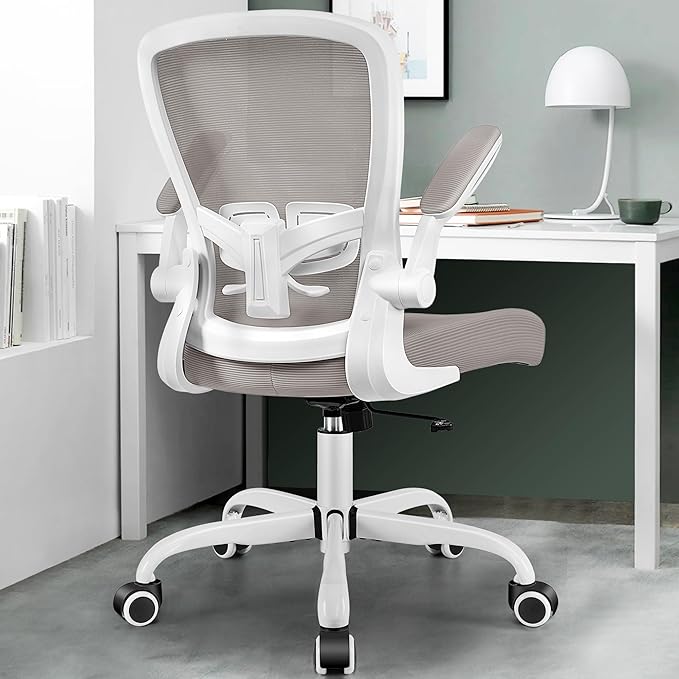 MINLOVE Office Chair Ergonomic Desk Chair with Adjustable Lumbar Support and Height, 90° Flip-up Armrests, Ergo Desk Chairs with Wheels, 360° Swivel Mesh Chair, Home Work Use (Gray) - LeafyLoom