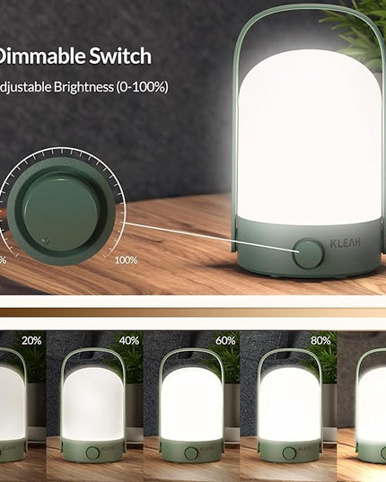 Table Lamp Portable Cordless Lantern, 360° Portable Handle, Stepless Dimmer, Powerful Long-Lasting 50hrs, Rechargeable LED Lantern for Camping Bedroom Party (Green) - LeafyLoom