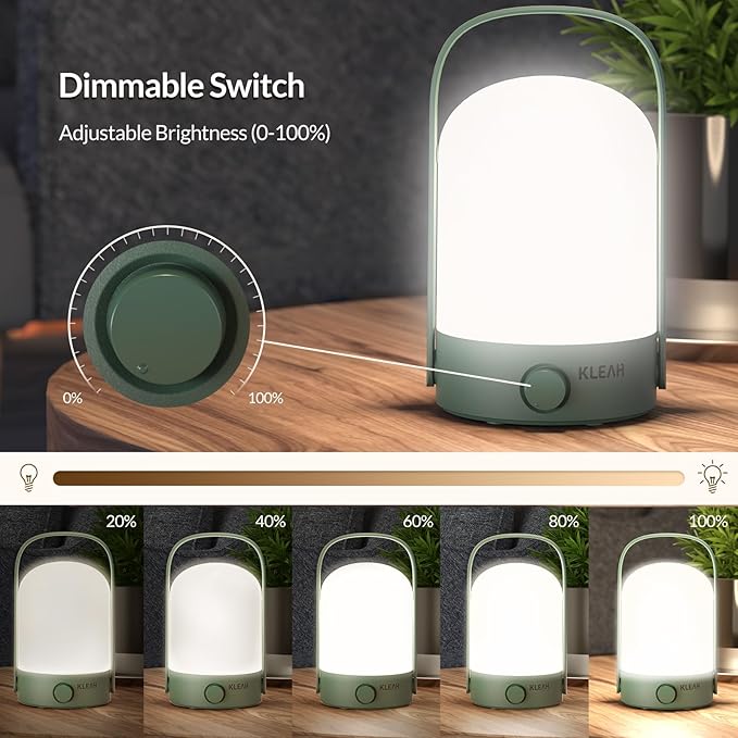 Table Lamp Portable Cordless Lantern, 360° Portable Handle, Stepless Dimmer, Powerful Long-Lasting 50hrs, Rechargeable LED Lantern for Camping Bedroom Party (Green) - LeafyLoom