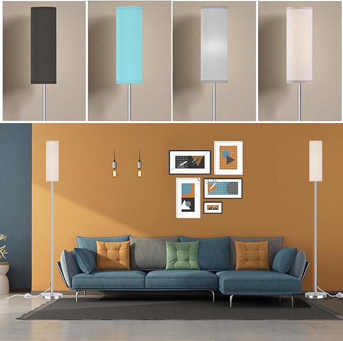 Floor Lamp for Living Room Bedroom, Modern Floor Lamp with Remote,Stepless Dimmable 12W Bulb Included,Nickel Pole and Beige Linen lampshade - LeafyLoom