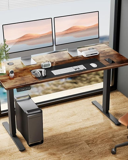 SMUG Standing Desk, Adjustable Height Electric Sit Stand Up Down Computer Table, 40x24 Inch Ergonomic Rising Desks for Work Office Home, Modern Lift Motorized Desktop Workstation, Rust Brown - LeafyLoom