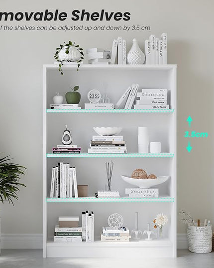 Farini 4 Shelf boockase Display Bookcase Freestanding Wooden Bookshelves for Home Office Living Room,48 Inch Height,White - LeafyLoom