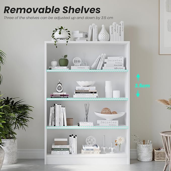 Farini 4 Shelf boockase Display Bookcase Freestanding Wooden Bookshelves for Home Office Living Room,48 Inch Height,White - LeafyLoom