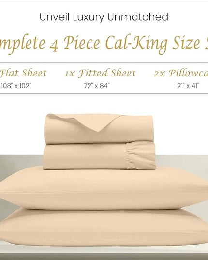 Bluemoon Homes Egyptian Cotton Sheets Cal King Size - 1000 TC 4 Pc California King Sheets, Smooth Sateen Weave Sheets, 18" Deep Pocket, Ultra Luxury Sheets, Cal King Sheet Set - Ivory Sheets - LeafyLoom