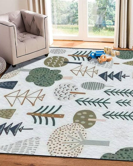 Soft Kids Play Area Rugs 3D Home Woodland Seamless Trendy Forest Texture Abstract Hand Drawn Tree Plush Rugs Non Slip Shaggy Carpets for Kids' Bedroom Classroom Playroom Nursery Décor 5'x8' - LeafyLoom