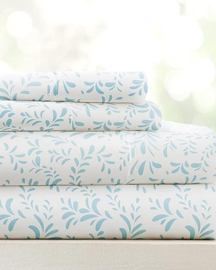 Linen Market 4 Piece King Bedding Sheet Set (Light Blue Vines) - Sleep Better Than Ever with These Ultra-Soft & Cooling Bed Sheets for Your King Size Bed - Deep Pocket Fits 16" Mattress - LeafyLoom