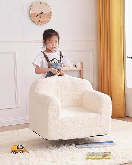 Tiita Kids Sofa Couch, Toddler Foam Sofa Chair, Comfy Child Lounge Chair with Carrying Handle & Side Pockets, Baby Plush Armrest Chair, Lightweight Reading Sofa Chair for Girl or Boy (Beige) - LeafyLoom