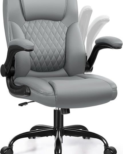 Leather Office Chair, PU Home Computer Desk Chairs with Ergonomic Back Support, 360°Swivel Free，Small Gmaing Chair with Wheels and Adjustable Armrests, for Short People Use, Gray - LeafyLoom