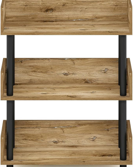 Furinno Turn-N-Tube 3-Tier Toolless Display Rack, Flagstaff Oak/Black - LeafyLoom