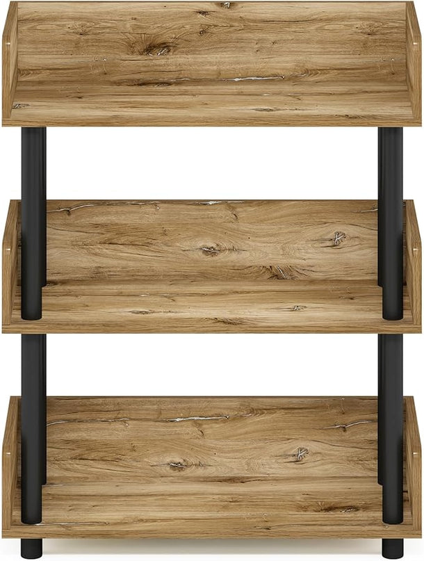 Furinno Turn-N-Tube 3-Tier Toolless Display Rack, Flagstaff Oak/Black - LeafyLoom