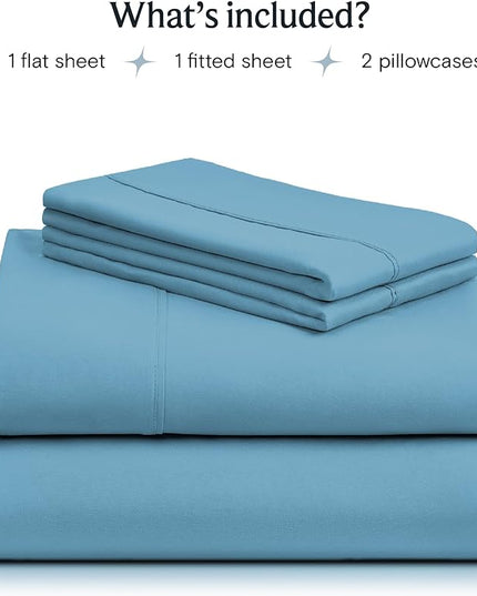 LuxClub Twin XL Sheets - Soft Twin Bed Sheets for-Boys-and-Girls-4 PC Deep Pockets 18" Eco Friendly Wrinkle Free-Kids-Fitted Sheets Machine Washable Hotel Bedding Silky Soft - Light Blue Twin XL - LeafyLoom