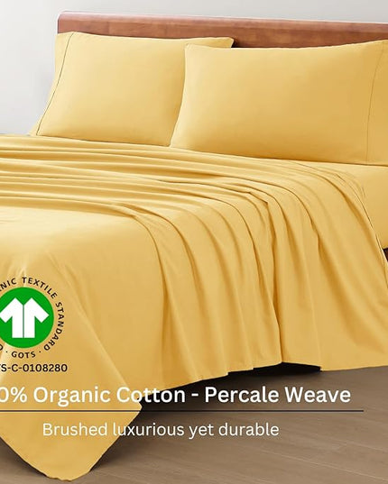LANE LINEN 100% Organic Cotton King Bed Set, 4-Piece Cotton Bed Sheets, Crisp Percale Weave, Ultra Soft Bedding Sets & Collections, Breathable, 15" King Size Sheets Deep Pocket Set - Cocoon - LeafyLoom