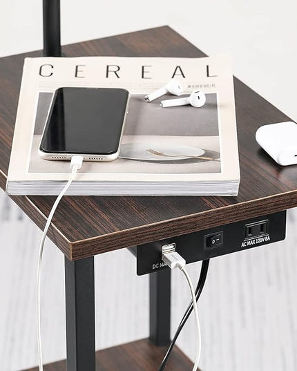 SUNMORY Floor Lamp with Charging Station(USB & AC Port), Rustic End Table Lamp with Shelves & 3-Color Temperature LED Bulb, Lamp Table for Living Room, Walnut - LeafyLoom