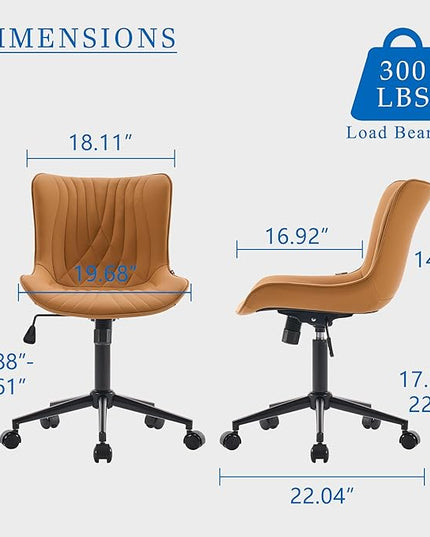 YOUNIKE Office Chair, Armless Desk Chair with Wheels, Home Office Computer Task Chairs, Modern Faux Leather Upholstered Vanity Chair, Adjustable Swivel Rocking Chair with Back, Saffron Tan - LeafyLoom